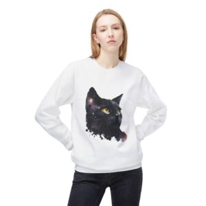 Galactic Cat Sweatshirt, Cozy Crewneck for Cat Lovers, Astrophysics Gift, Cute Pet Apparel, Stylish Women Fashion
