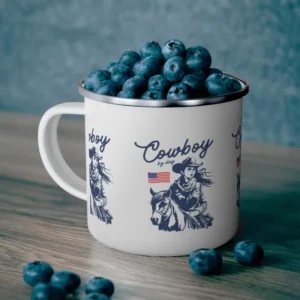 Rustic Cowboy Enamel Camping Mug | Perfect Gift for Outdoor Lovers, Adventure Enthusiasts, Campers, Western Decor, Patriotic Coffee Cup